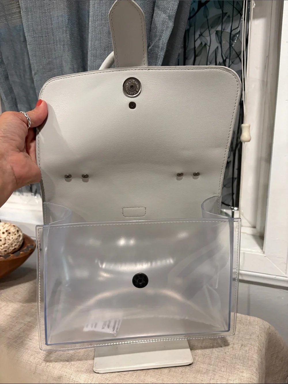 Vegan Leather Top-Handle Satchel Bag in light gray
